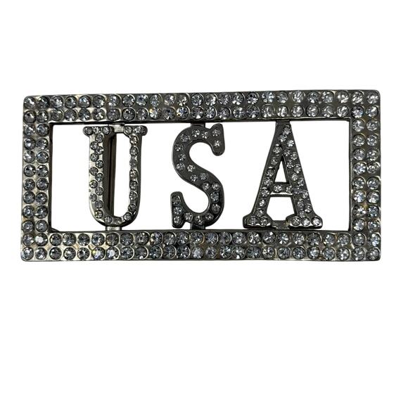 Vintage USA Rhinestone Belt Buckle Patriotic American Flag Accessory Bling - Picture 2 of 5